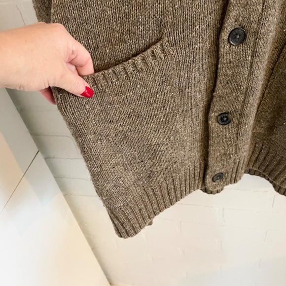 Vintage Men’s Cardigan Shawl collar Kurt Cobain Brown Elbow patches Wool XXL - Picture 6 of 16